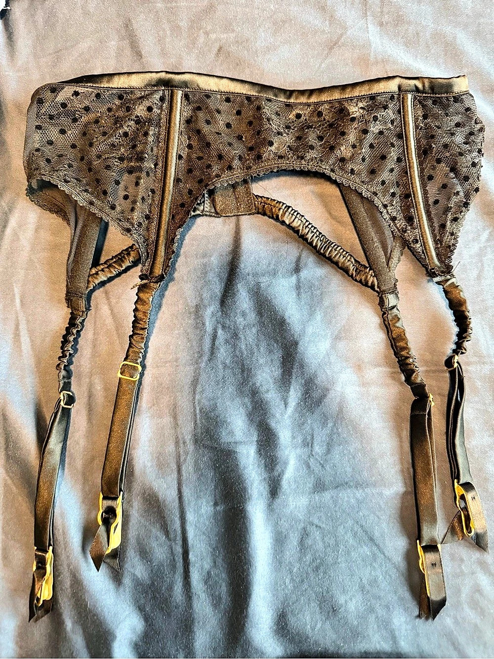TWO Victoria's Secret Very Sexy Shine Strap Garter Belt Brown Polka Dot